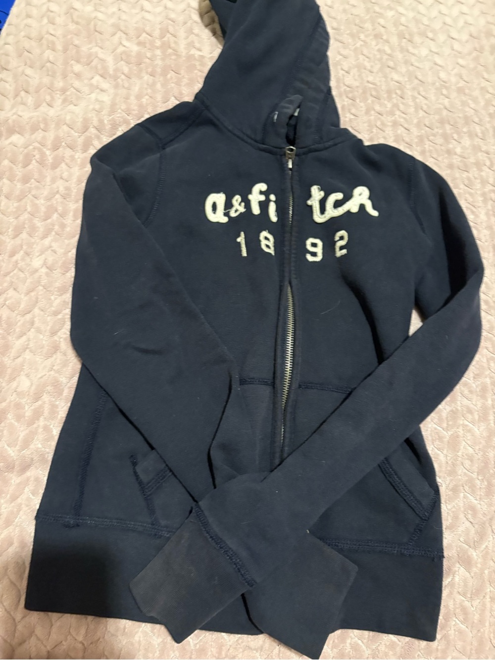 Abercrombie & Fitch Navy Full-Zip Hoodie with Embroidered Logo